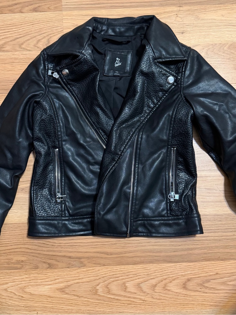 art class Black Faux Leather Moto Jacket for Kids